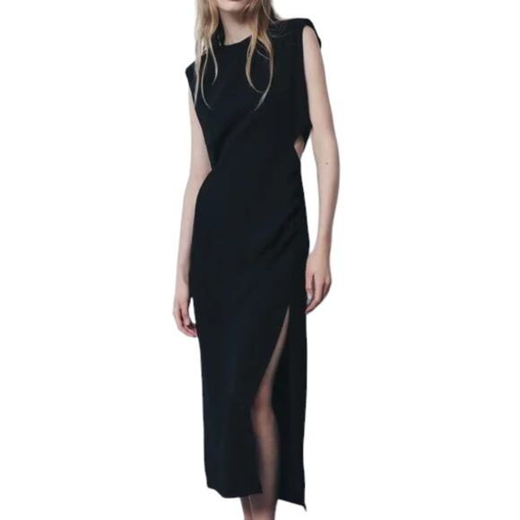 NWT ZARA Side Slit Cutout Maxi Dress in Black SZ XS - Picture 1 of 13